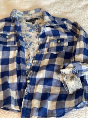 Blue and White Plaid Button-Down Shirt
